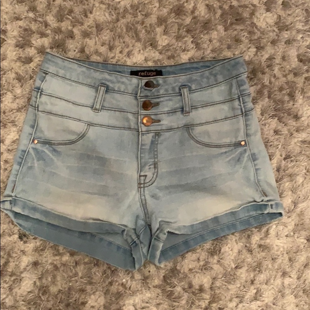 Light wash high rise jean shorts
